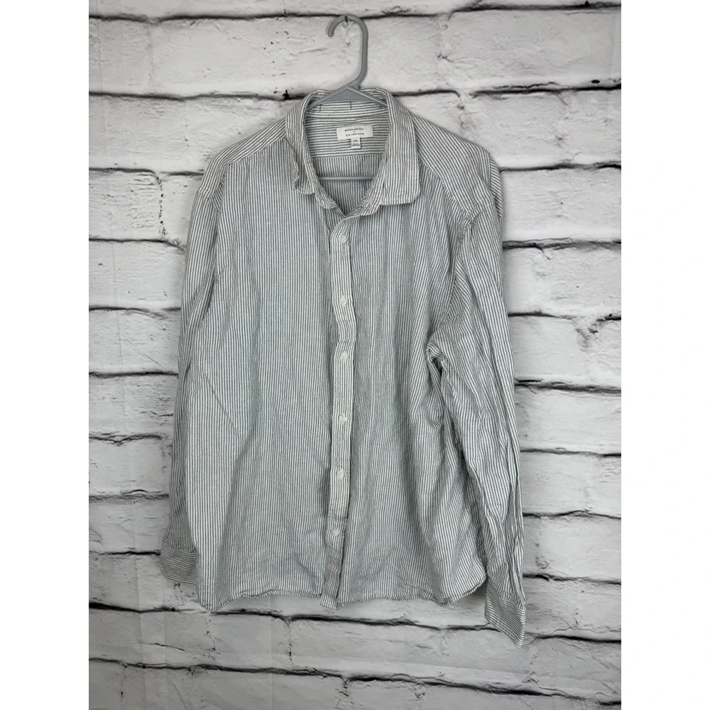 Banana Republic Mens XXL Slim Linen-Blend Striped Long Sleeve Button Down Shirt